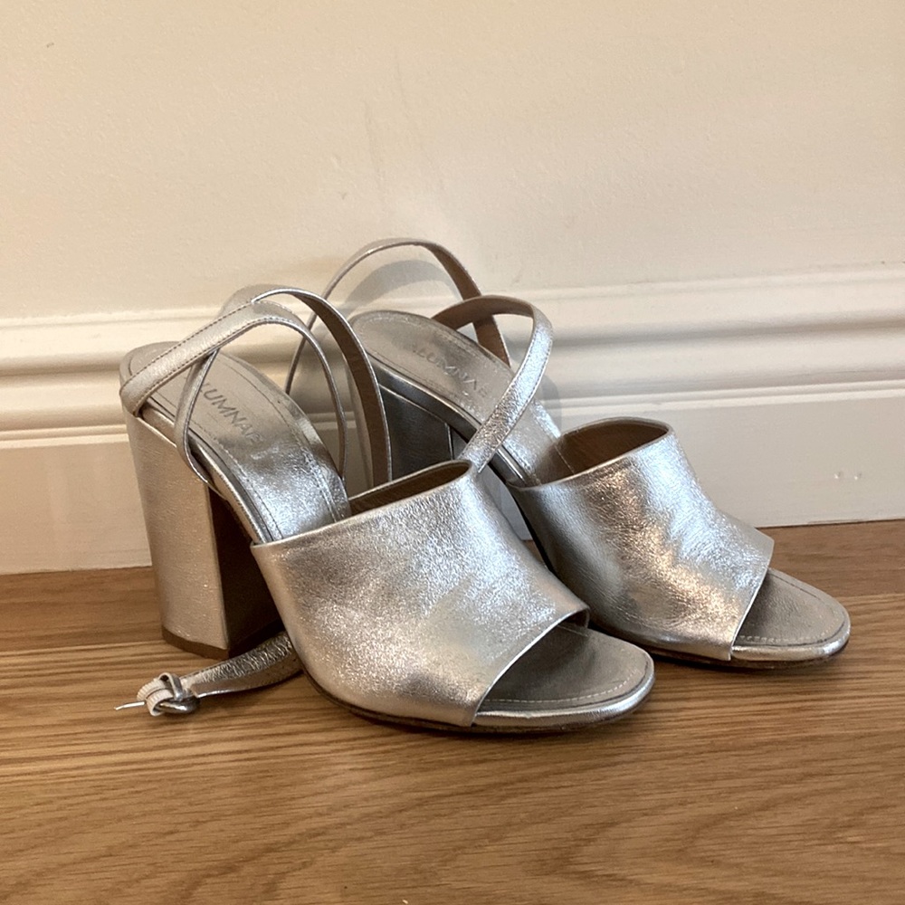 Alumnae Block Heel Silver Mules